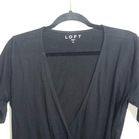 LOFT Black Short Sleeve Wrap Top - Picture 2 of 10